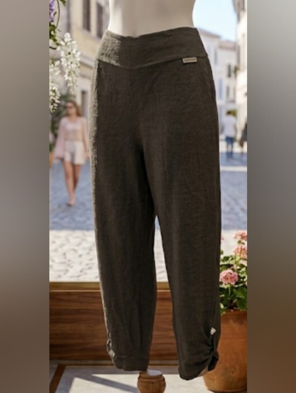 100% Linen Black Barrel Leg Cropped Pants (One Size) Made In Italy - Lux Comfy